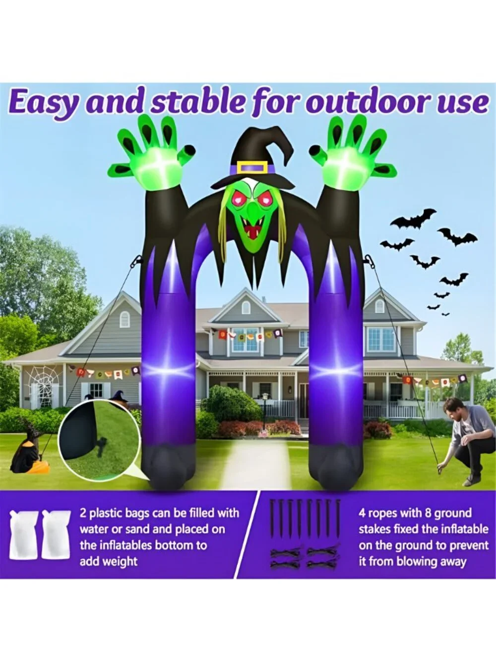 10FT Tall Halloween Inflatables Witch Archway Outdoor Decorations